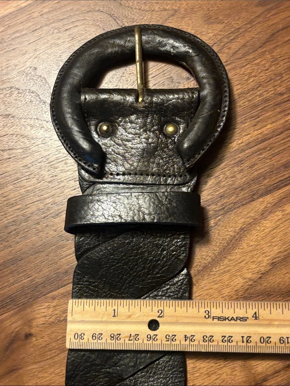 Vintage Leather Braided Waist Belt with Round Buckle - Black